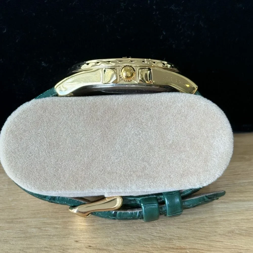 LOFT Gold Tone Green Croc Leather Band Watch Mother Of Pearl Face NWOT